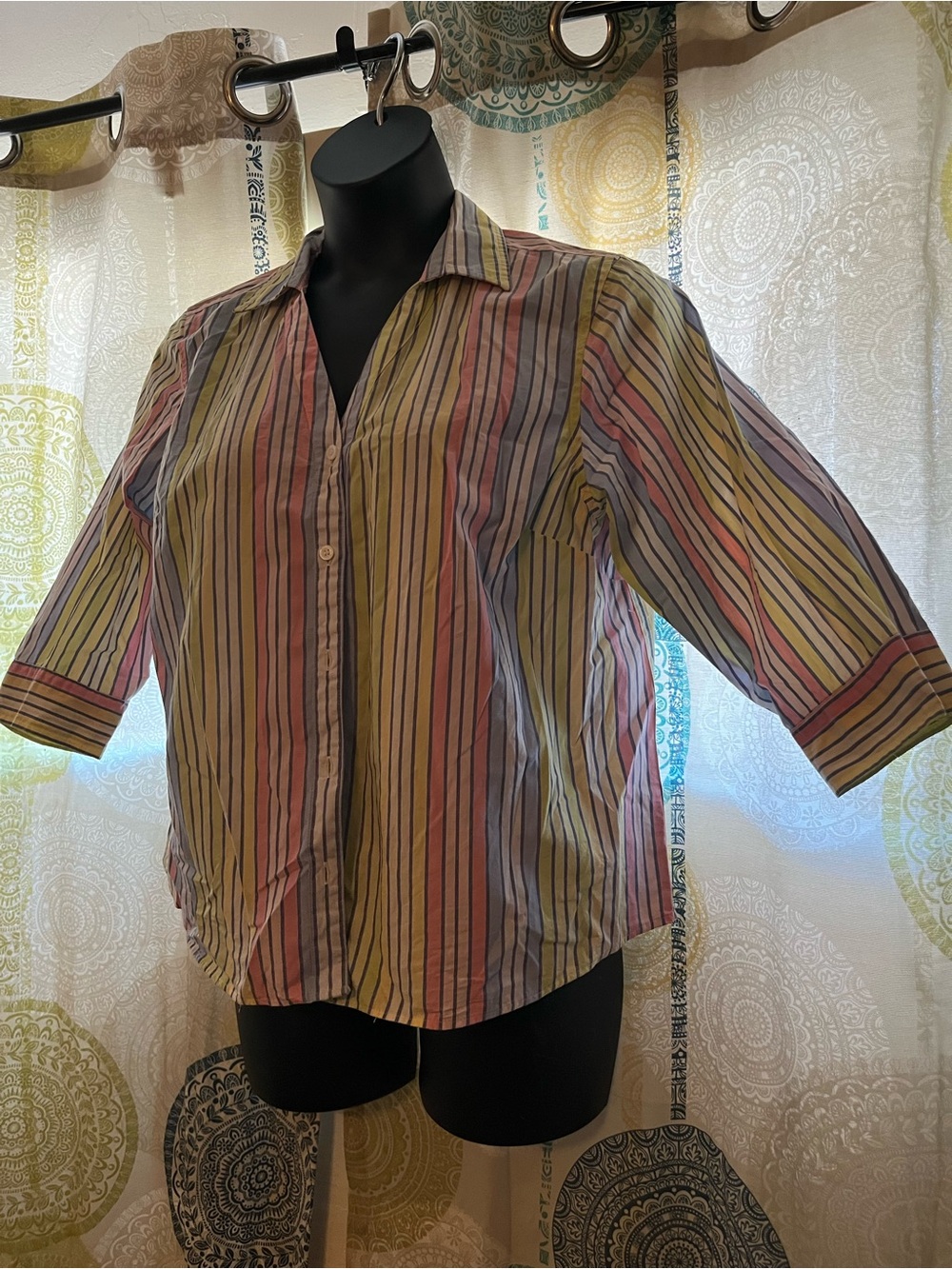 Liz Claiborne Crazy Horse Yellow and Light Blue Striped Shirt